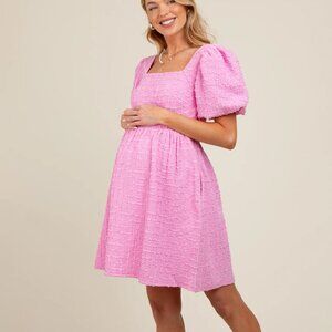 Pink Textured Bubble Sleeve Maternity Mini Dress (Pink Blush) 💗